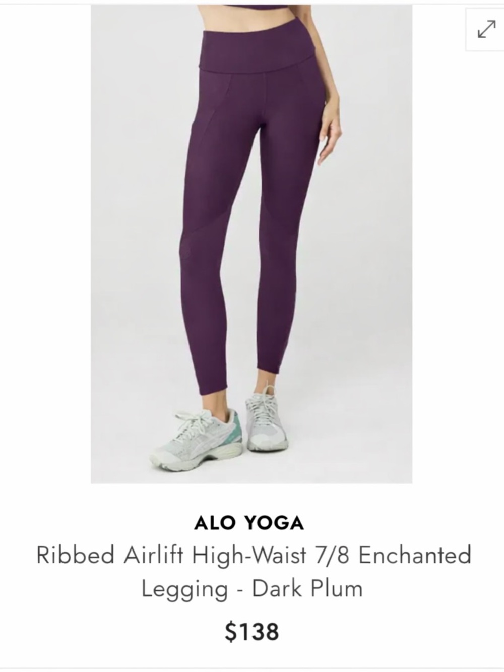 Alo Yoga Ribbed Airlift High Waist 7/8 Legging Dark Plum XS - Picture 3 of 9